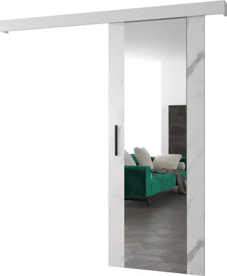 Produktbild von MEBLE KRYSPOL Schiebetürsystem SALWADOR 2 mit Schienenabdeckung und Spiegel, Einbautüren, 90x204cm, Weißer Marmor