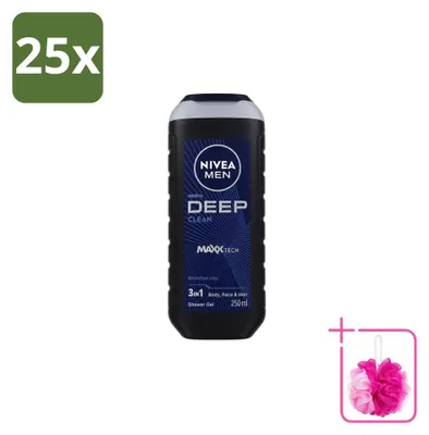 Image de 25 gels douche Nivea Men Deep Clean - 250 ml - Pack économique - 25 pièces