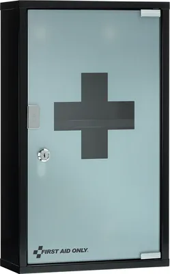 Produktbild von First Aid Only Medizinschrank Schwarz mit Glastür und 3 Fächern