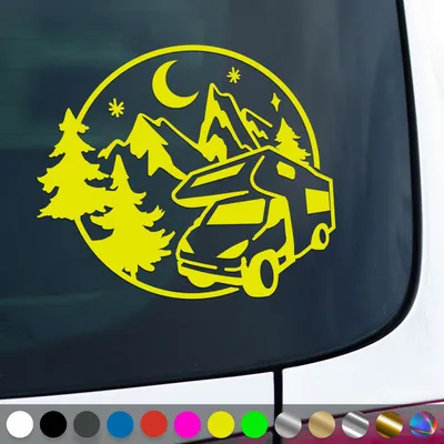 Produktbild von PantherPixel Wohnmobil Aufkleber Wohnwagen Bus Reisen Camping Berge Sticker Auto Geschenkidee Farbe Neon-Gelb