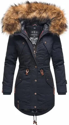 Produktbild von Marikoo La Viva Princess Damen Winter Parka mit Kapuze Wintermantel Kunstfellkragen Mantel Navy Gr. 36 - S