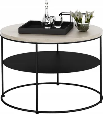Zdjęcie produktu dla Okrągły Stolik Kawowy z Półką Loft 55 x 55 x 37 Czarny+Dąb Sonoma