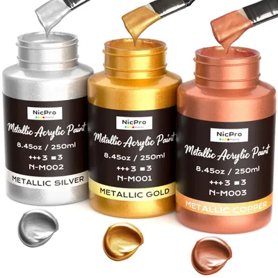 Produktbild von Acrylfarbsatz mit Metallic-Effekt, 3 Farben, 750 ml