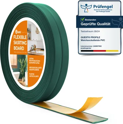 Zdjęcie produktu dla QUEST Listwa wykończeniowa PCV 10x10mm, 5m, samoprzylepna, elastyczna, miękka taśma dekoracyjna, zielony