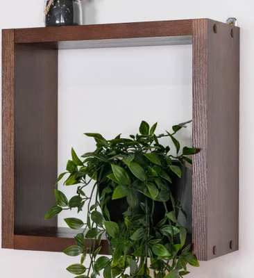 Produktbild von Hängeregal / Wandregal Kiefer massiv Vollholz Walnussfarben Junco 283A - 30 x 30 x 12 cm (H x B x T)