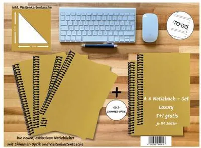 Produktbild von A 6 Notizbuch - Set, 4+2 gratis, Luxury 80 Seiten GOLD GMUND SHIMMER, to do
