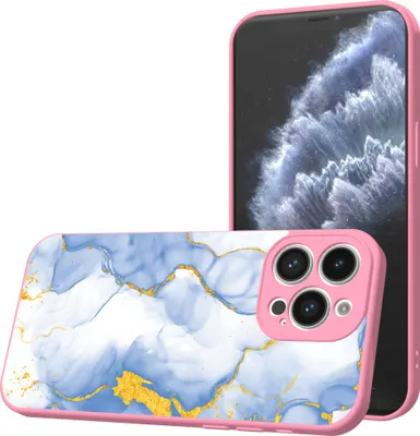Produktbild von Smartphonica Handyhülle Geeignet für iPhone 11  Pro Max mit hellblauem Gold Marmor Print - TPU Back Cover Case hellblau  Gold-Marmor-Design - Rosa