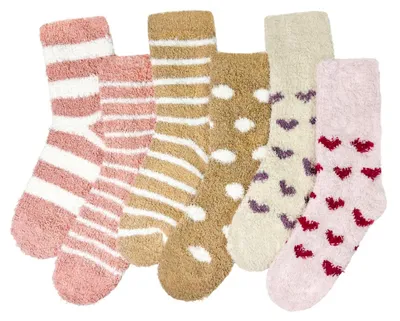 Produktbild von 6 Paar Kuschelsocken Damen 39-42/35-38 Streifen Herzen Tupfen Warme Stoppersocken Fluffy Socken Geschenk