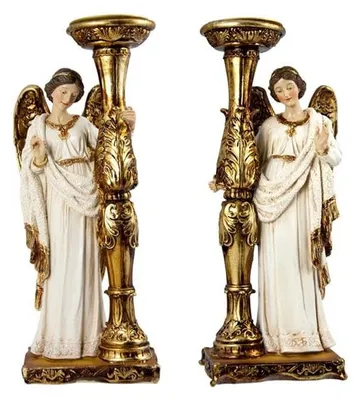 Produktbild von DRW Set mit 2 Kerzenständern, stehend, Kunstharz, handbemalt, 9 x 6 x 24 cm