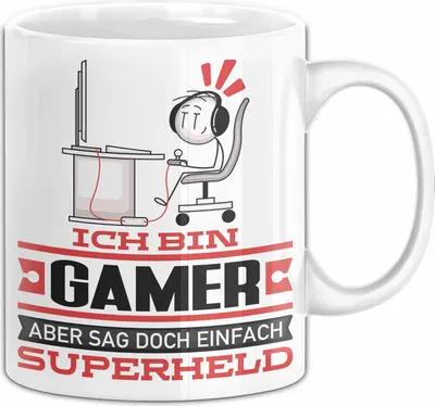 Produktbild von Gamer Geschenk Tasse Ich Bin Gamer Aber Sag Doch Einfach Superheld Lustige Geschenkdiee für Gamer Kaffee-Becher (Weiß)