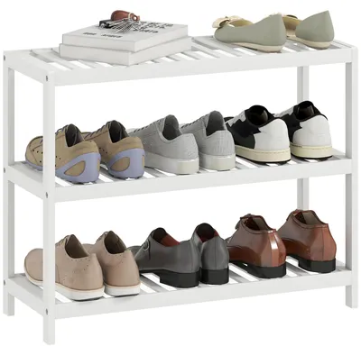 Produktbild von HOMCOM Schuhregal mit 3 Ebenen, Schuhablage, Schuhständer für 9 Paar Schuhe Weiß