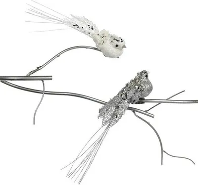 Produktbild von Goodwill Weihnachtskugel-Vogel auf Clip Weiß-Silber Länge 23 cm Vorteilsangebot im Sortiment bestehend aus 2 Stück