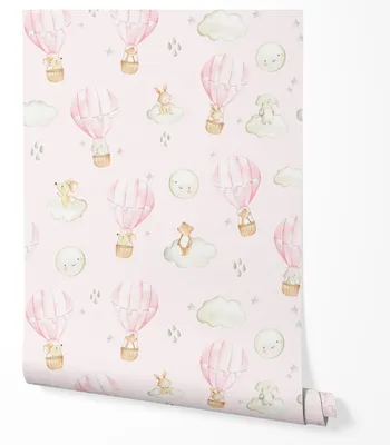 Produktbild von Vliestapete Heißluftballons Tiere Wolken Mond Pastell Muster Kinderzimmer Schlafzimmer Flur Niedlich UV-beständige Tapete 5m x 0.5m