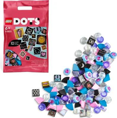 Produktbild von LEGO 41803 DOTS Ergänzungsset Glitzerpracht für Armbänder, Bastelset für Kinder, DIY Taschenanhänger, Informationstafel und Ablagefächer mit extra Steinchen