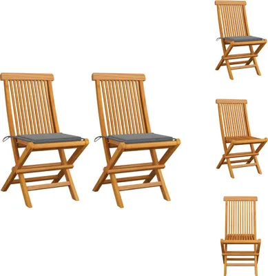Produktbild von vidaXL Gartenstühle mit Grauen Kissen 2 Stk. Massivholz Teak -  Gartenstühle