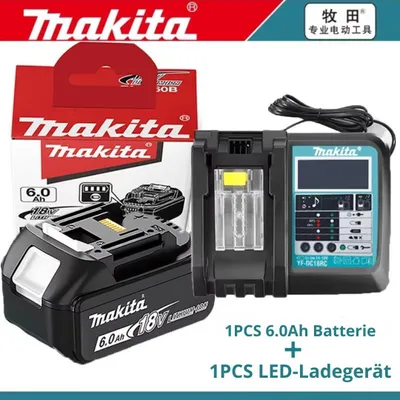 Image de Batterie lithium Makita 18 V 6 Ah avec chargeur LED compatible BL1860, BL1830B