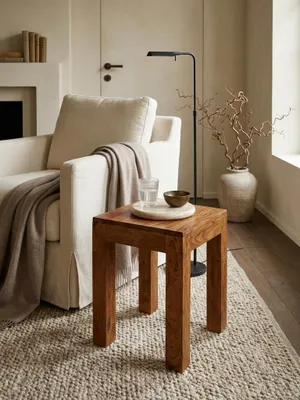 Produktbild von Beistelltisch MUMBAI Massiv-Holz Sheesham 35 x 35 cm Wohnzimmer-Tisch Design dunkel-braun Landhaus-Stil Couchtisch