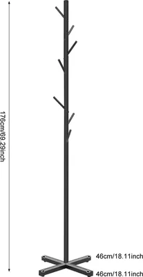 Image de Portemanteau - Portemanteau sur pied - 7 crochets - Métal - Porte-chapeaux et porte-sacs - Capacité de charge 10 kg - Pour couloir/entrée - Noir