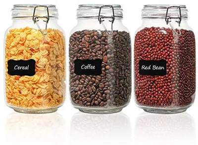 Produktbild von PromoHome® Eckige Vorratsflaschen 1,5 Liter - Set aus 3 luftdichten Glasbehältern mit Clipdeckel