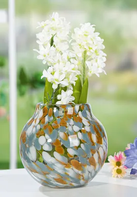 Produktbild von Gilde Glass Art, Vase, bauchig, "Joyce", gesprenkelt, Glas, blau, braun, weiß, VE 2, H. 13 cm, D. 13 cm 57769 4063387577691