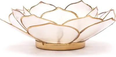 Produktbild von Lotus Teelichthalter natur mit Goldrand -- 13.5 cm