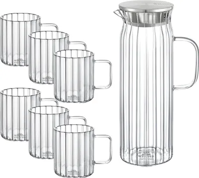 Produktbild von Zestaw szklanek i karafek Wilmax, 6 filiżanek i 1 karafka, WL-888220/A-888617/A6