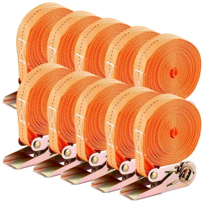 Obrázok produktu pre Sponkové popruhy s ratušťou, 10 kusov, dĺžka 6 metrov, šírka 25 mm, nosnosť 800 kg, farba: oranžová