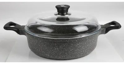 Produktbild von 4 Stück Servierpfannen aus Aluguss mit Glasdeckel Großraumpfannen 28cm Braten