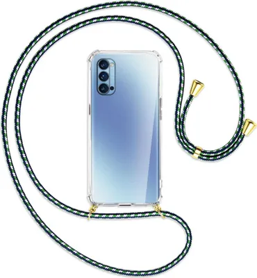 Produktbild von Handykette Backcover-Schutzhülle mit Band (Metall goldfarben) für Oppo Reno4 Pro 5G - grün/blau/weiß