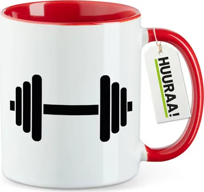 Produktbild von Huuraa Kaffeetasse Hantel Silhouette 330ml Rot Keramik Kaffeebecher Geschenkidee