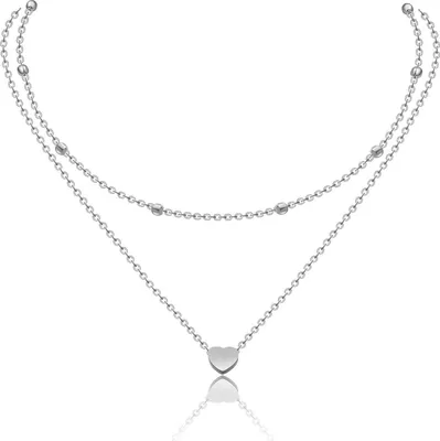 Produktbild von AFSTALR Damen Layered Kette Silber Multilayer Halskette mit Herzanhänger