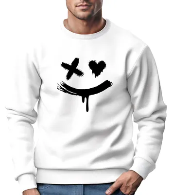Produktbild von Sweatshirt Herren mit Aufdruck Motiv Smile Print Rundhals-Pullover Fashion Streetwear Neverless® weiß XXL