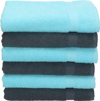 Produktbild von Betz 6 Stück Handtücher 50x100 cm PALERMO 100% Baumwolle  Farbe: anthrazit und türkis