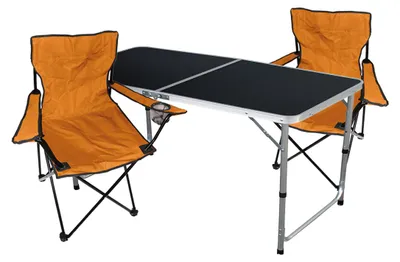 3-teiliges Campingmöbel Set OrangeTisch höhenverstellbar + Stühle