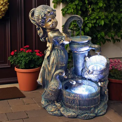 Produktbild von Gartenbrunnen Heidi mit Gänse Springbrunnen mit LED Beleuchtung Wasserspiel Gartendekoration Gartenfigur Terrassenbrunnen komplett-Set