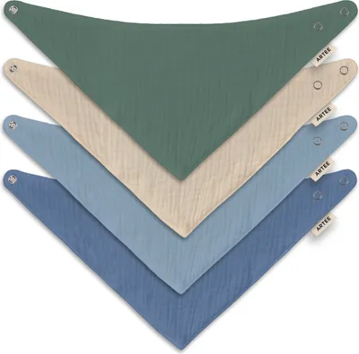 Produktbild von Musselin Halstücher Set 4 Stück Größe M Dreieckstücher Spucktücher Baumwolle Lätzchen Baby und Kleinkind