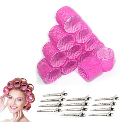 Obrázok produktu pre Sada na vytváranie kučier – 12 kusov – samolepiace roličky na kučery – kučery bez tepla – 12 sponiek do vlasov – priemer 6,1 x 6,2 cm – pre objemné kučery a vlny