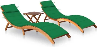 Produktbild von Sonnenliegen 2 Stk. mit Tisch und Auflagen Massivholz Akazie