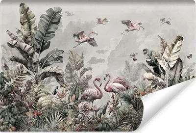 Produktbild von Muralo Selbstklebende Fototapete FLAMINGOS tropische Pflanzen Vintage Stil Br. 315cm x Hö. 210cm