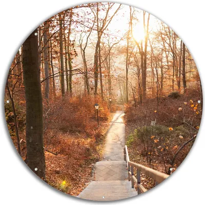 Produktbild von Wallario rundes Outdoor-Poster für Garten oder Balkon, Motiv Weg in den Sonnenuntergang, 60 cm Durchmesser