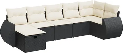 Immagine prodotto di vidaXL Set di divani da giardino 7 pezzi con cuscini in polirattan nero
