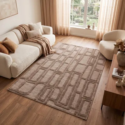 Produktbild von Tapiso Kurzflorteppich RELIEVO 3D geometrisch taupe Flur Wohnzimmer 80 x 150 cm
