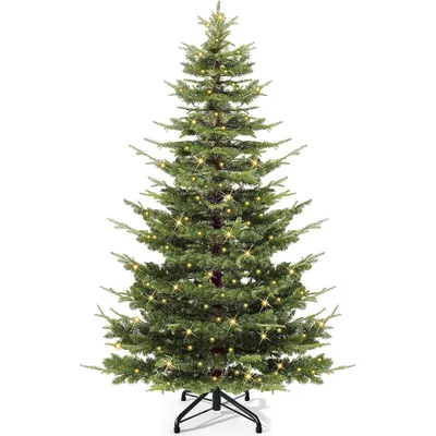 Produktbild von 200cm Künstlicher Weihnachtsbaum, mit Schnee & 500 LED Beleuchtung, Vorgeschmückt Kristall-Dekoration, ca. 900 Spitzen, Tannenbaum mit Metallständer