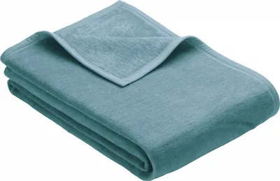 A folded teal blanket on a white background.