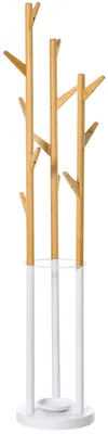 Produktbild von HOMCOM moderner Garderobenständer mit 12 Haken Flur Metall Bambus Natur Weiß