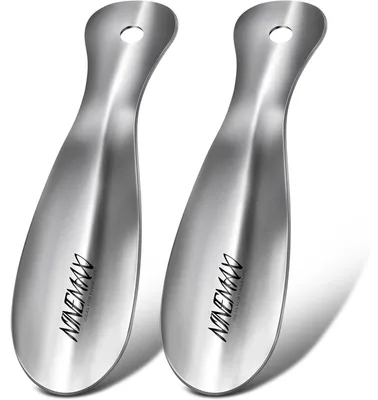 Zdjęcie produktu dla Metalowe krótkie narzędzie do zakładania butów, 19 cm, stal nierdzewna, zestaw 2 sztuk, srebrne