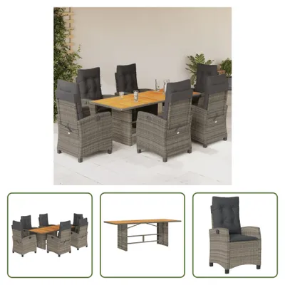 Produktbild von The Living Store 7-tlg. Garten-Essgruppe mit Kissen Grau Poly Rattan