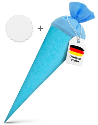 Produktbild von itenga Set Pazifikblau Schultüte Rohling 70 cm rund + Namensschild Stern (Motiv 195)