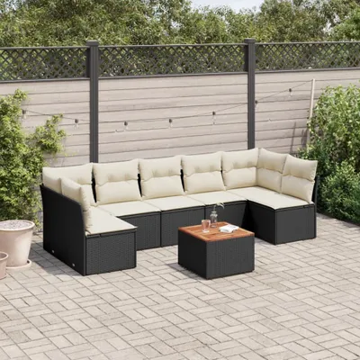 Produktbild von Design 8-tlg. Garten-Sofagarnitur mit Kissen Schwarz Poly Rattan, Gartenmöbel-Sets 2024 Neu