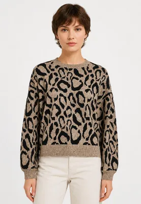 Produktbild von VILA Leopardenmuster Strickpullover Rundhalsausschnitt Größe: L